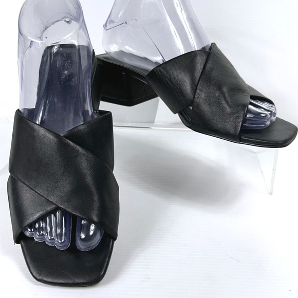 Nordstrom Sz 7 Black Leather Upper Women's Block Heel Sandals - Picture 1 of 14